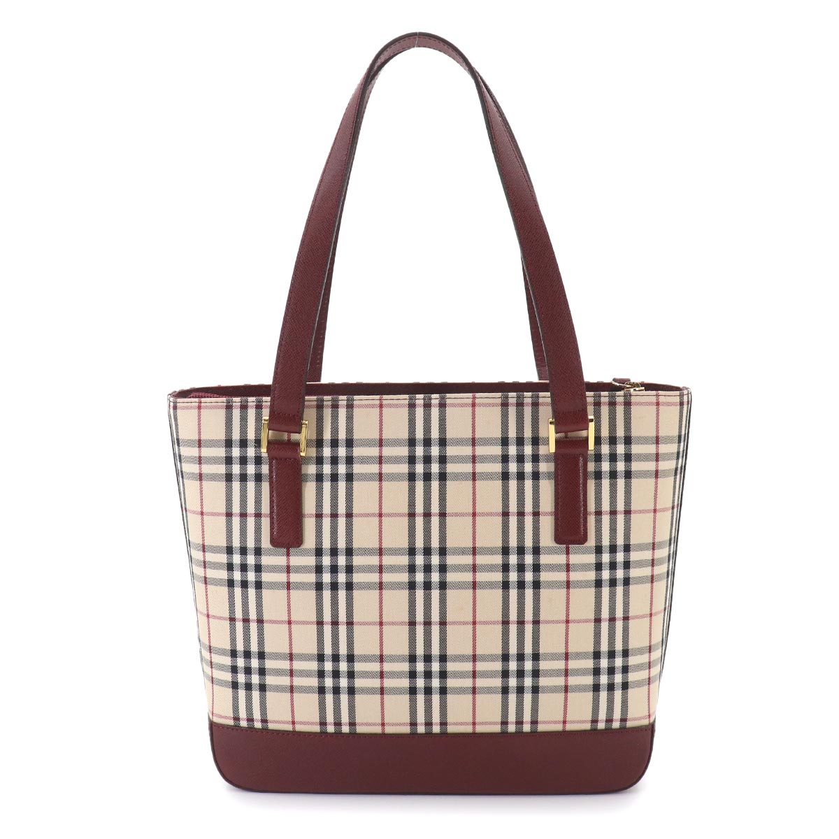 Plaid Hand Bag Canvas Leather Beige Bordeaux Purse