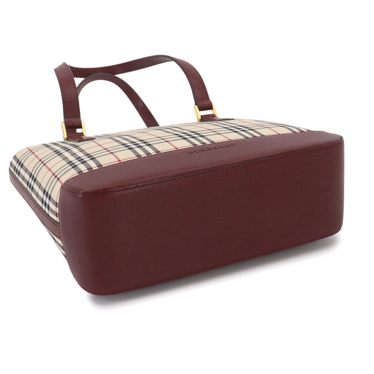 Plaid Hand Bag Canvas Leather Beige Bordeaux Purse
