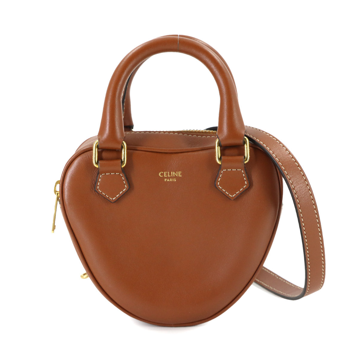 Medium Heart 2way Hand Shoulder Bag Leather Tan 198223 Brown