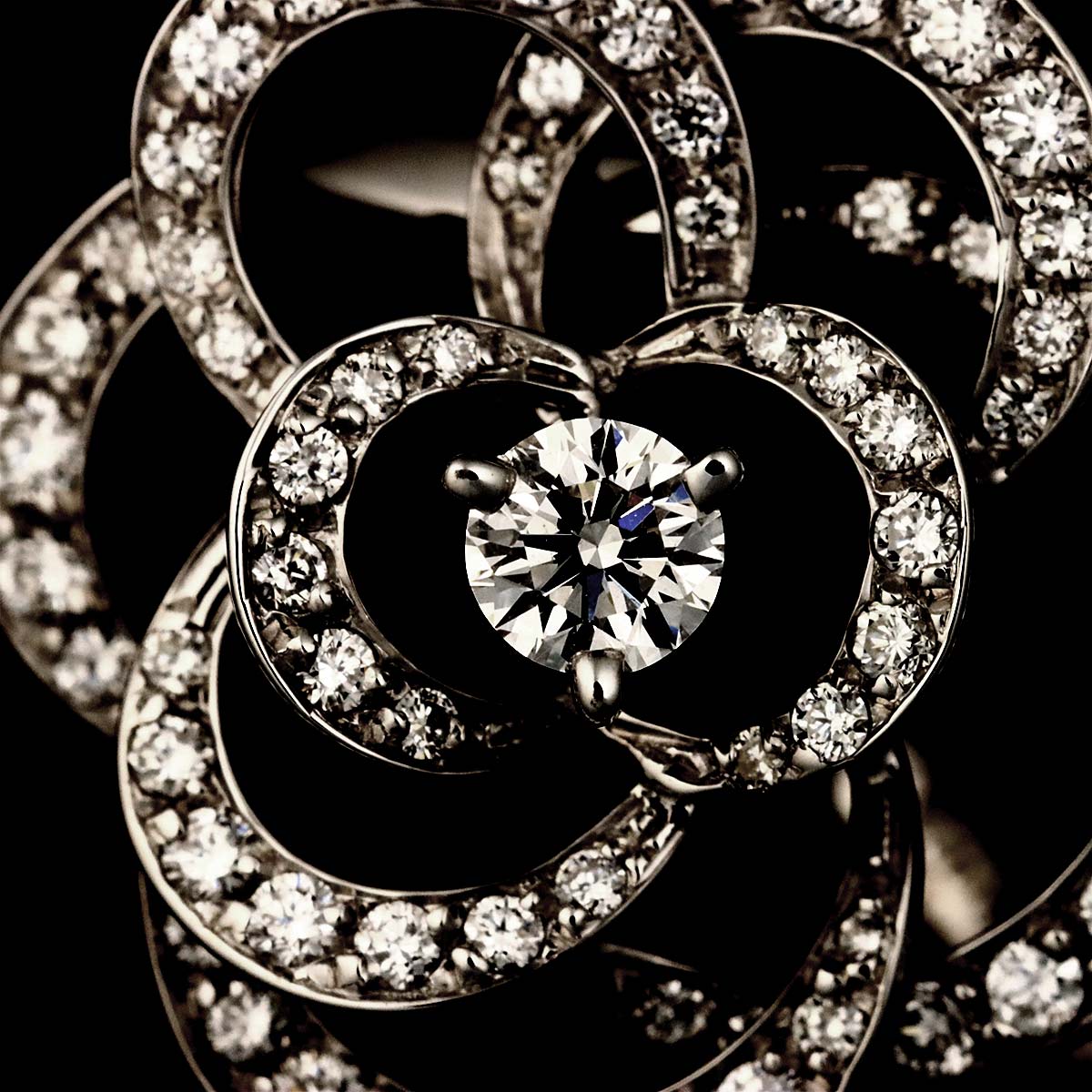 Camellia Diamond Ring 18K White Gold 750 size55 7.25-7.5(US)