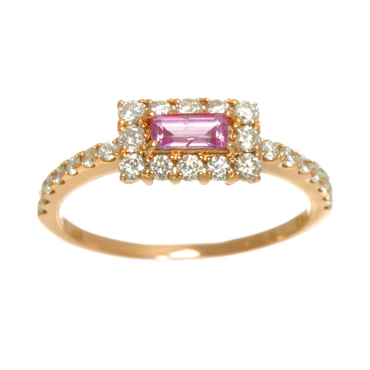 Sapphire 0.25ct Diamond 0.44ct Ring 18K PG Pink Gold 750 Size6(US)