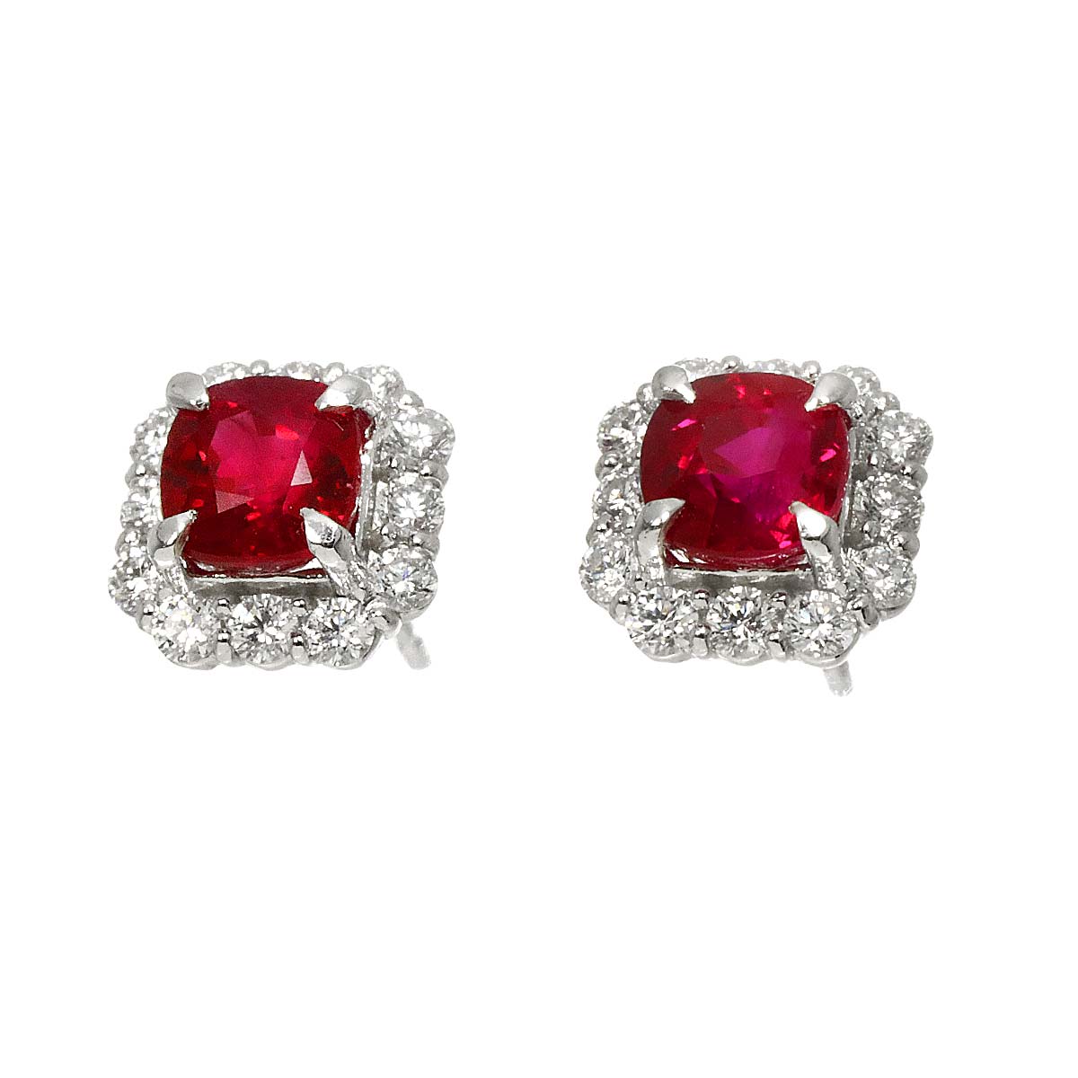 Ruby 1.01ct/1.00ct Diamond 0.25ct/0.25ct Pt Earrings Pierced