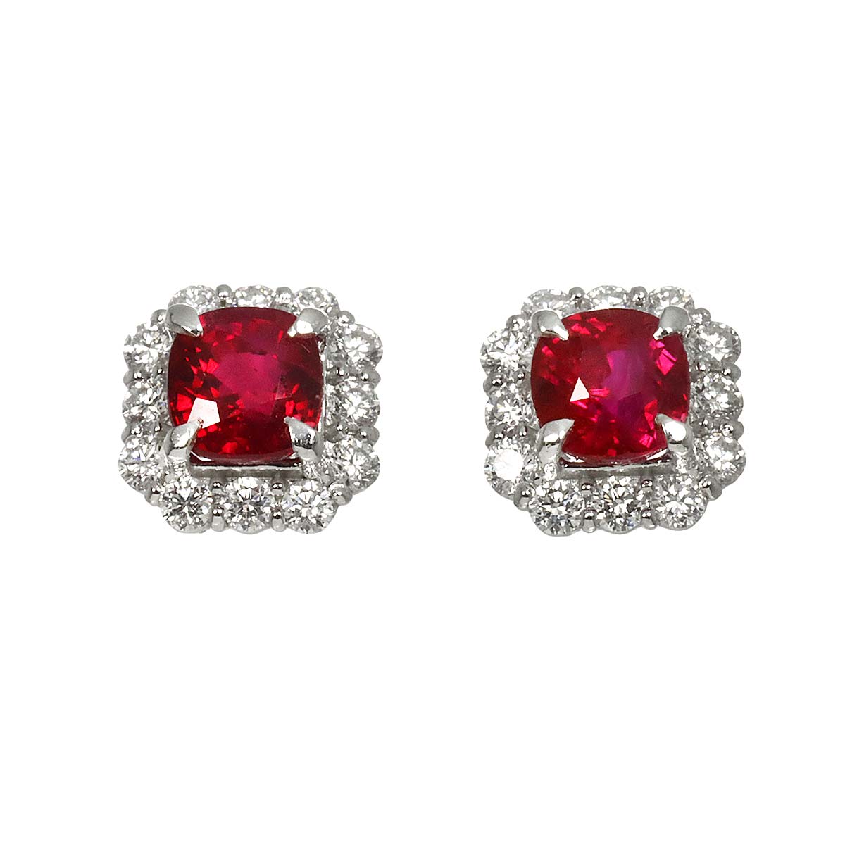 Ruby 1.01ct/1.00ct Diamond 0.25ct/0.25ct Pt Earrings Pierced
