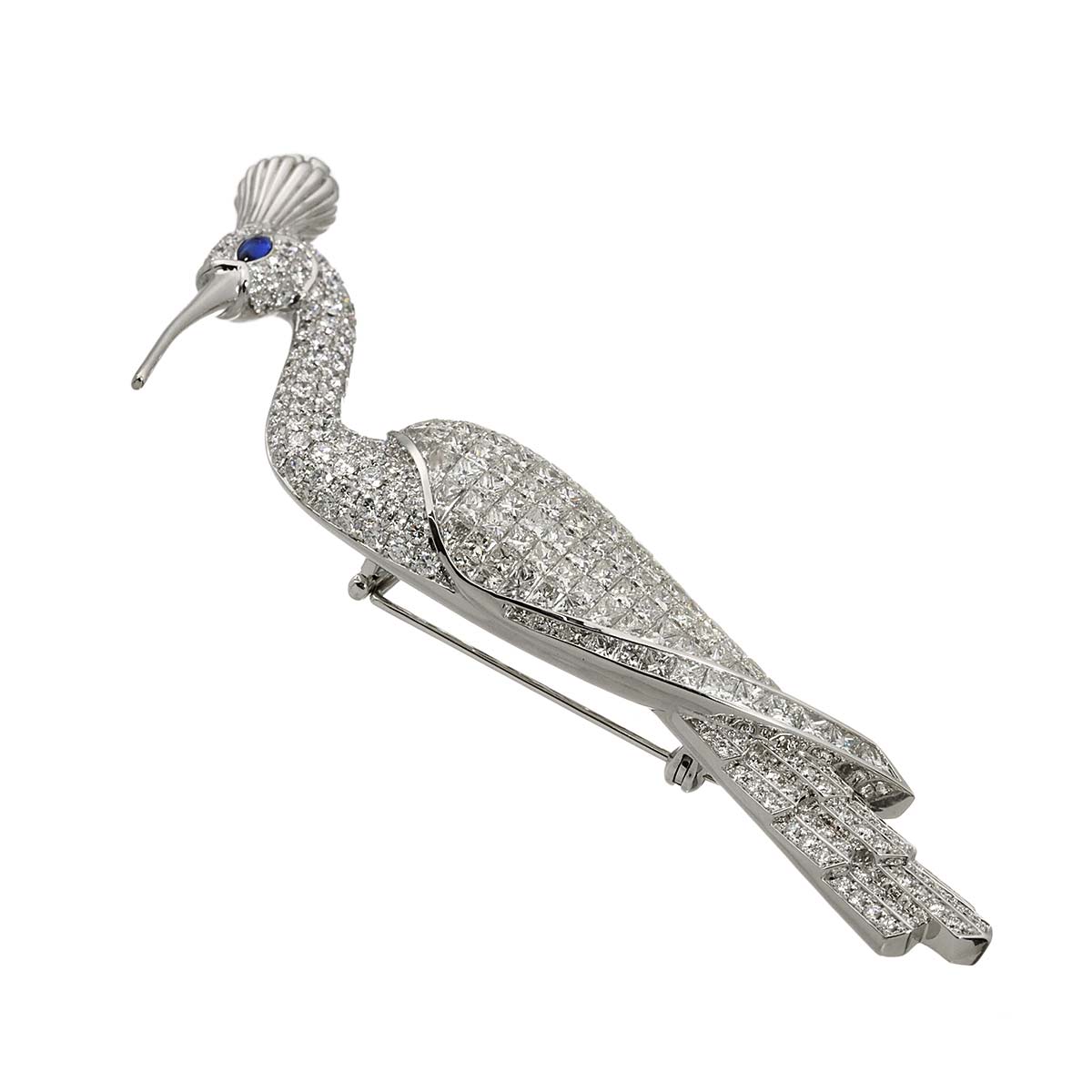 Diamond 14.481ct Sapphire 0.18ct Brooch 18K WG White Gold 750