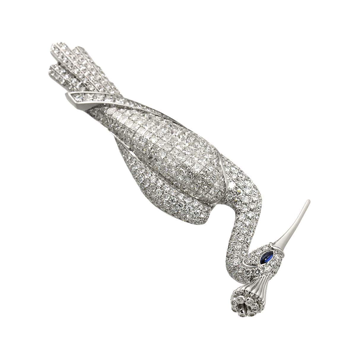 Diamond 14.481ct Sapphire 0.18ct Brooch 18K WG White Gold 750