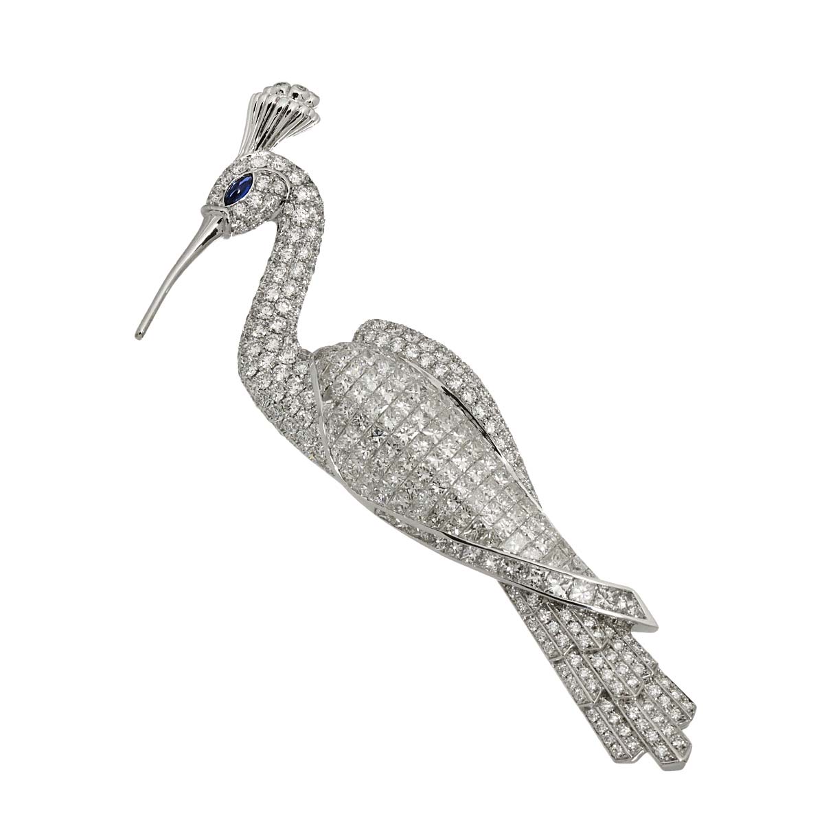 Diamond 14.481ct Sapphire 0.18ct Brooch 18K WG White Gold 750