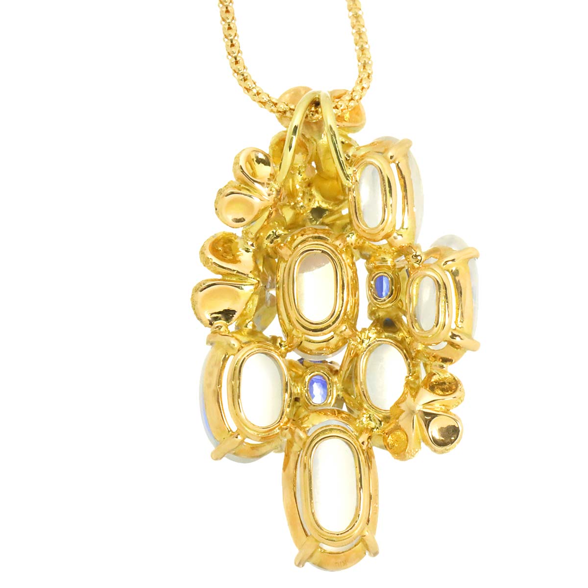 Moon Stone 14.50ct Sapphire Diamond Necklace 18K YG 750