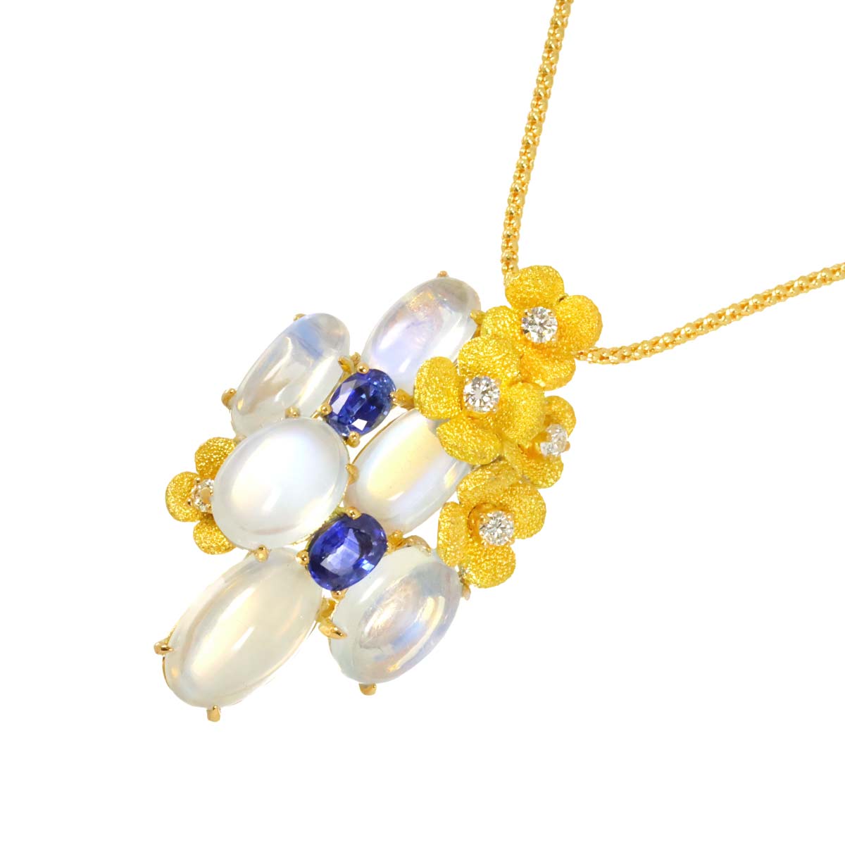 Moon Stone 14.50ct Sapphire Diamond Necklace 18K YG 750