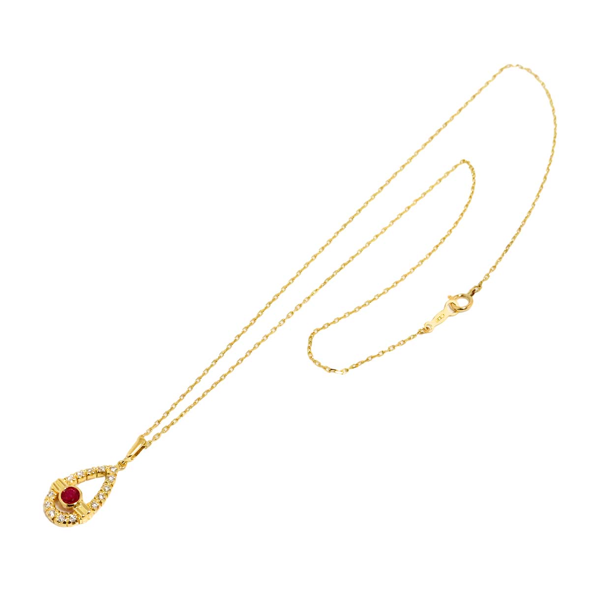 Ruby 0.22ct Diamond 0.18ct Necklace 18K Yellow Gold 750
