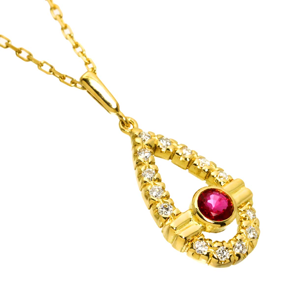 Ruby 0.22ct Diamond 0.18ct Necklace 18K Yellow Gold 750