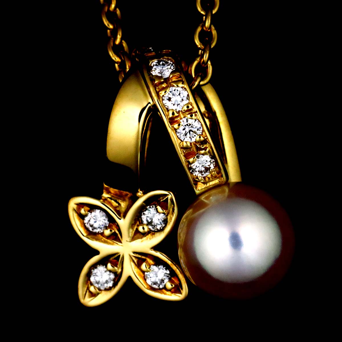Akoya Pearl 5.6mm Diamond Necklace 18K YG 750