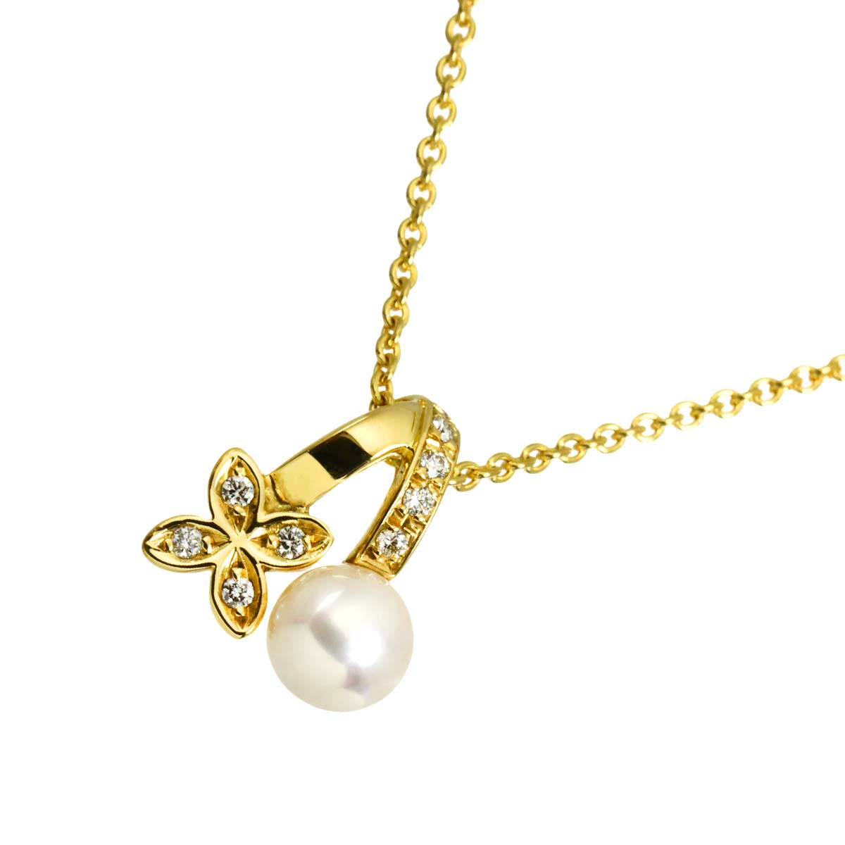 Akoya Pearl 5.6mm Diamond Necklace 18K YG 750