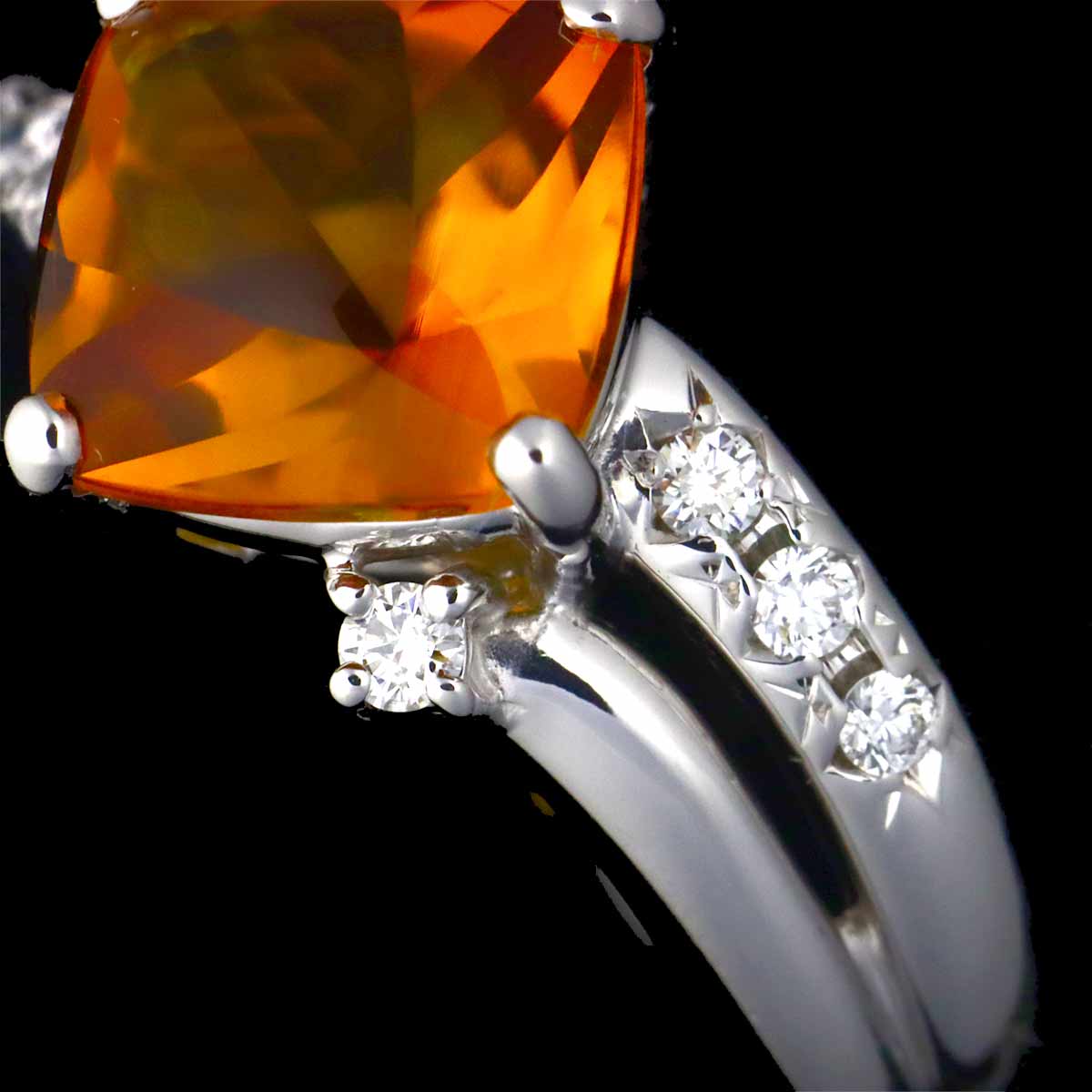 Citrine Diamond 0.12ct Ring 18K WG 750 size5.5-5.75(US)