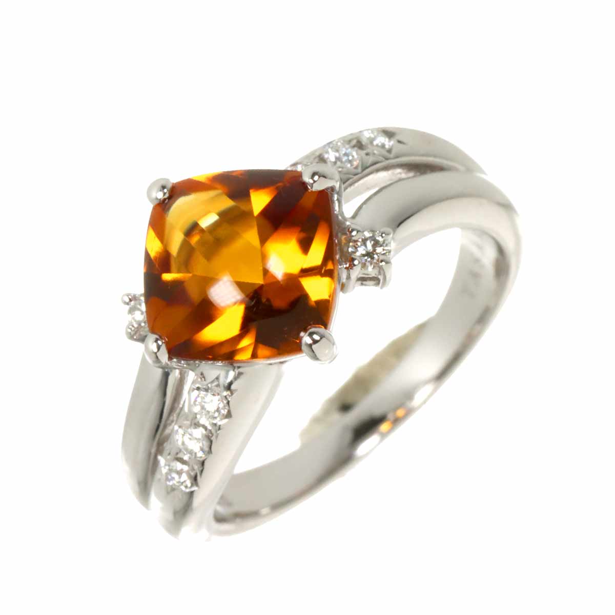 Citrine Diamond 0.12ct Ring 18K WG 750 size5.5-5.75(US)