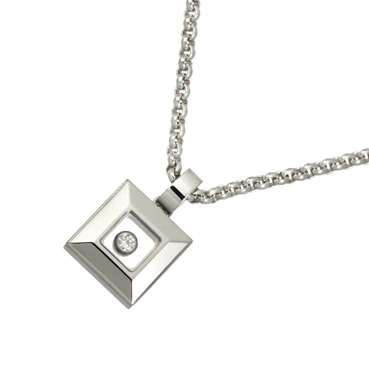 Happy Diamond Square Necklace 18K White Gold 750