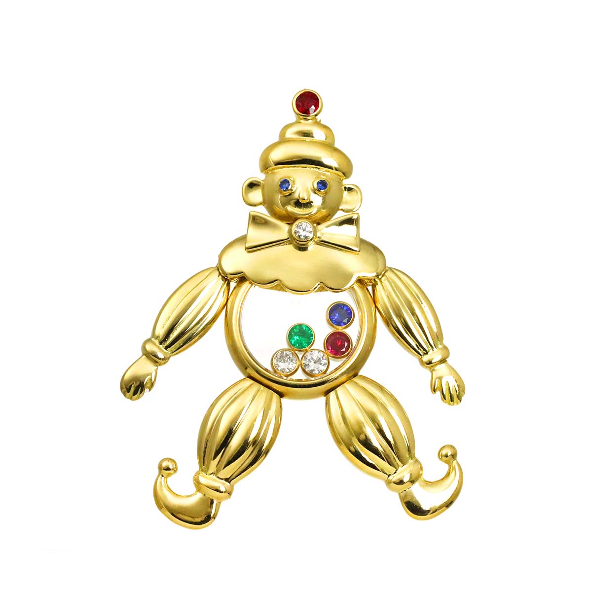 Happy Diamond multi stone clown Pendant Top 18K Yellow Gold 750