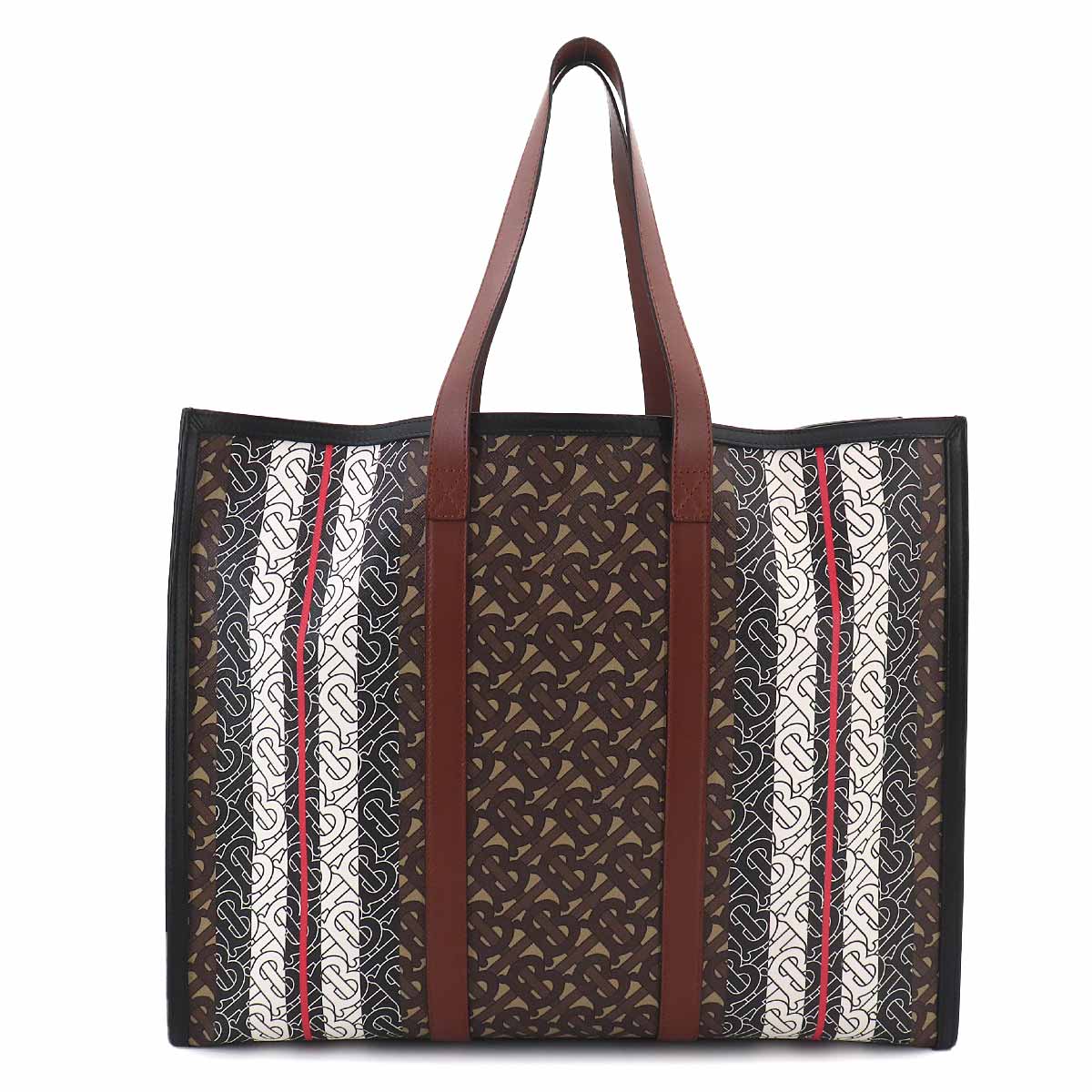 TB Monogram Stripe Tote Bag PVC Leather Brown