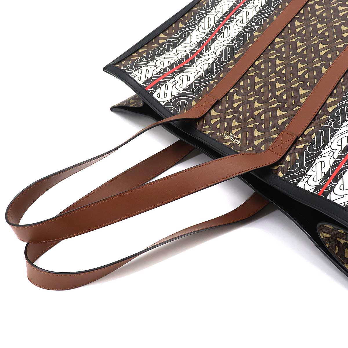 TB Monogram Stripe Tote Bag PVC Leather Brown