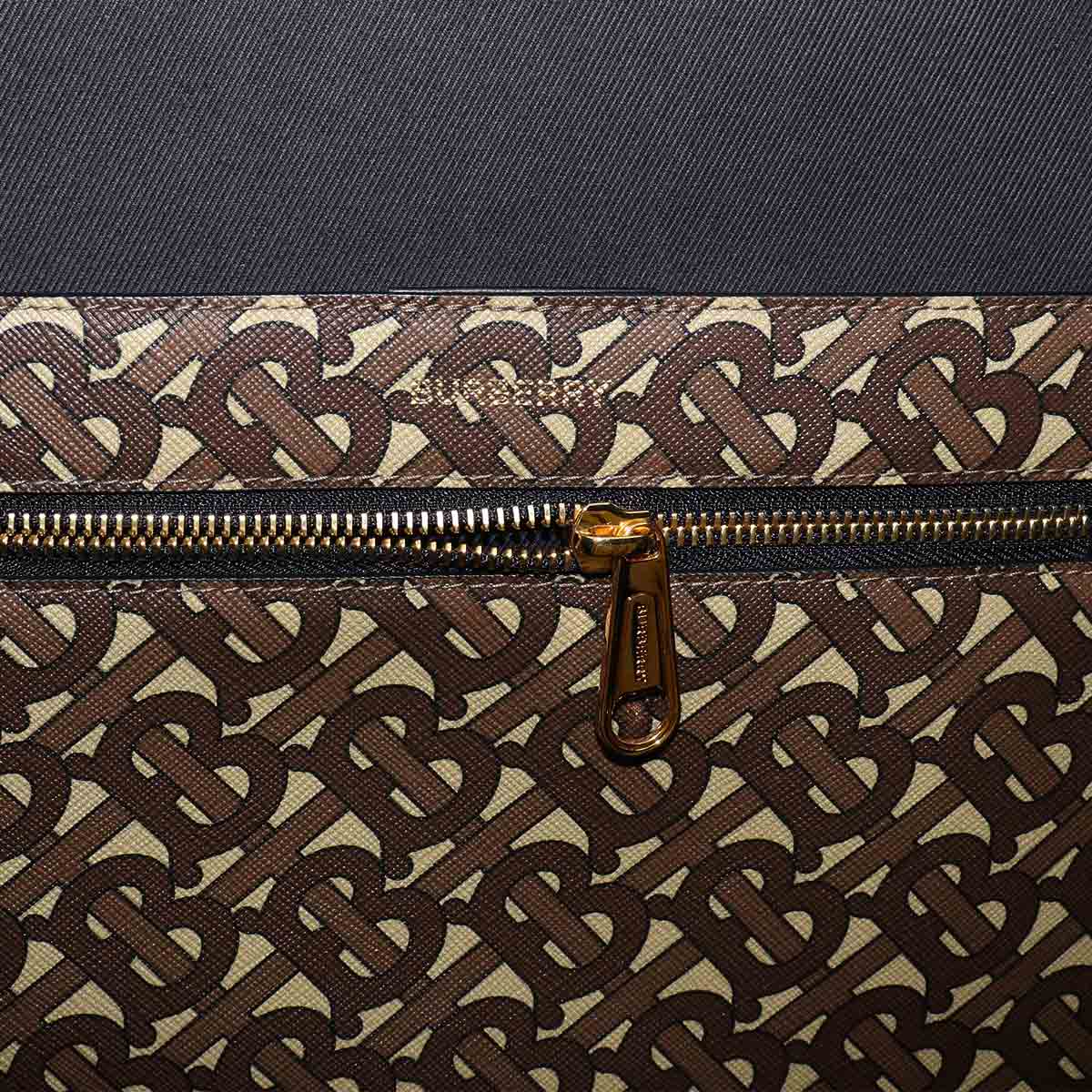 TB Monogram Stripe Tote Bag PVC Leather Brown