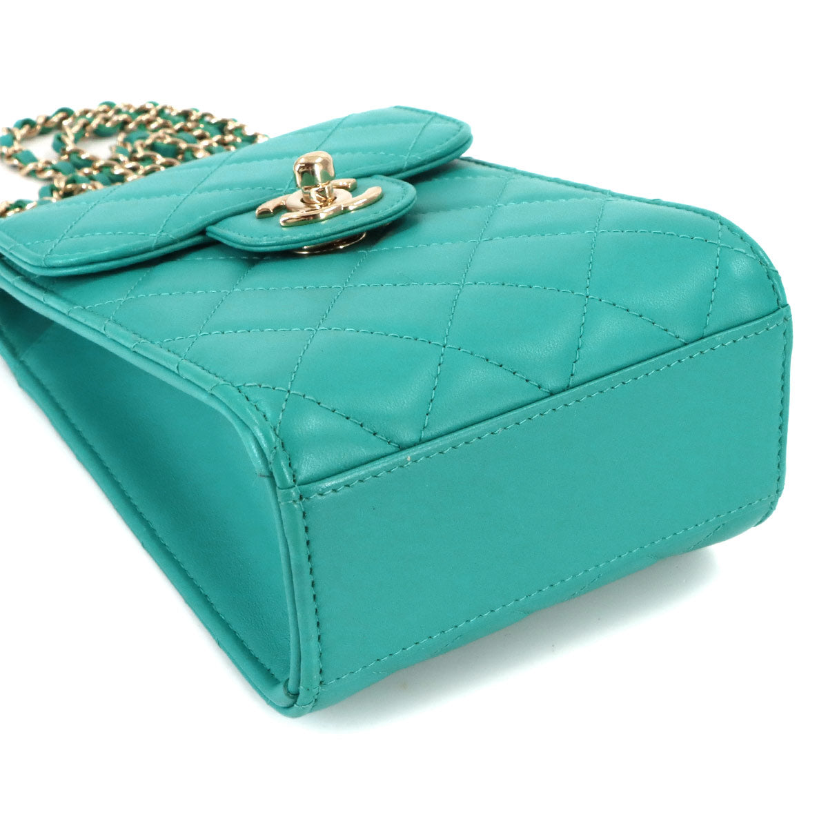 Matelasse Phone Case Shoulder Bag Leather Green Purse