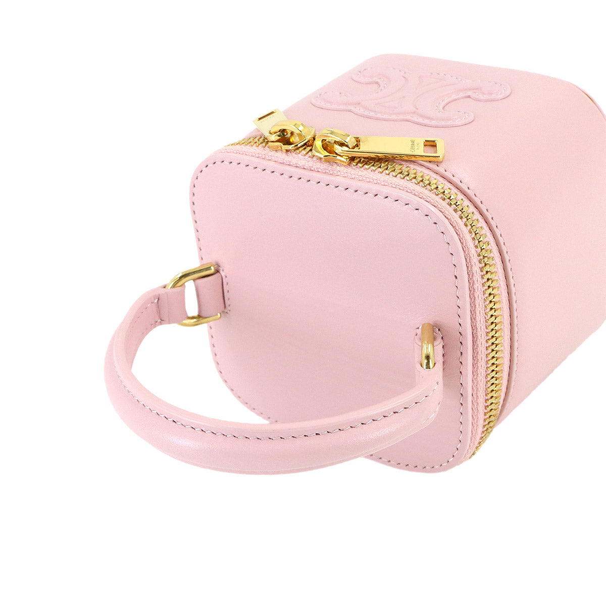 Triomphe Mini Vanity Case Hand Shoulder Bag Leather Light pink