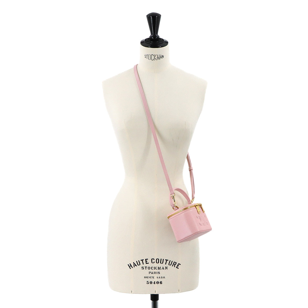 Triomphe Mini Vanity Case Hand Shoulder Bag Leather Light pink