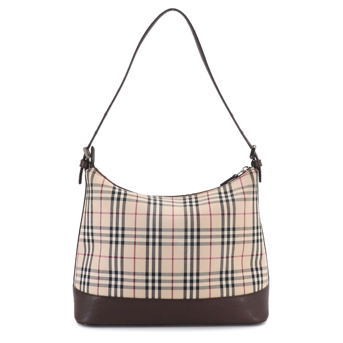 Shoulder Bag Canvas Leather Beige Brown Plaid Purse