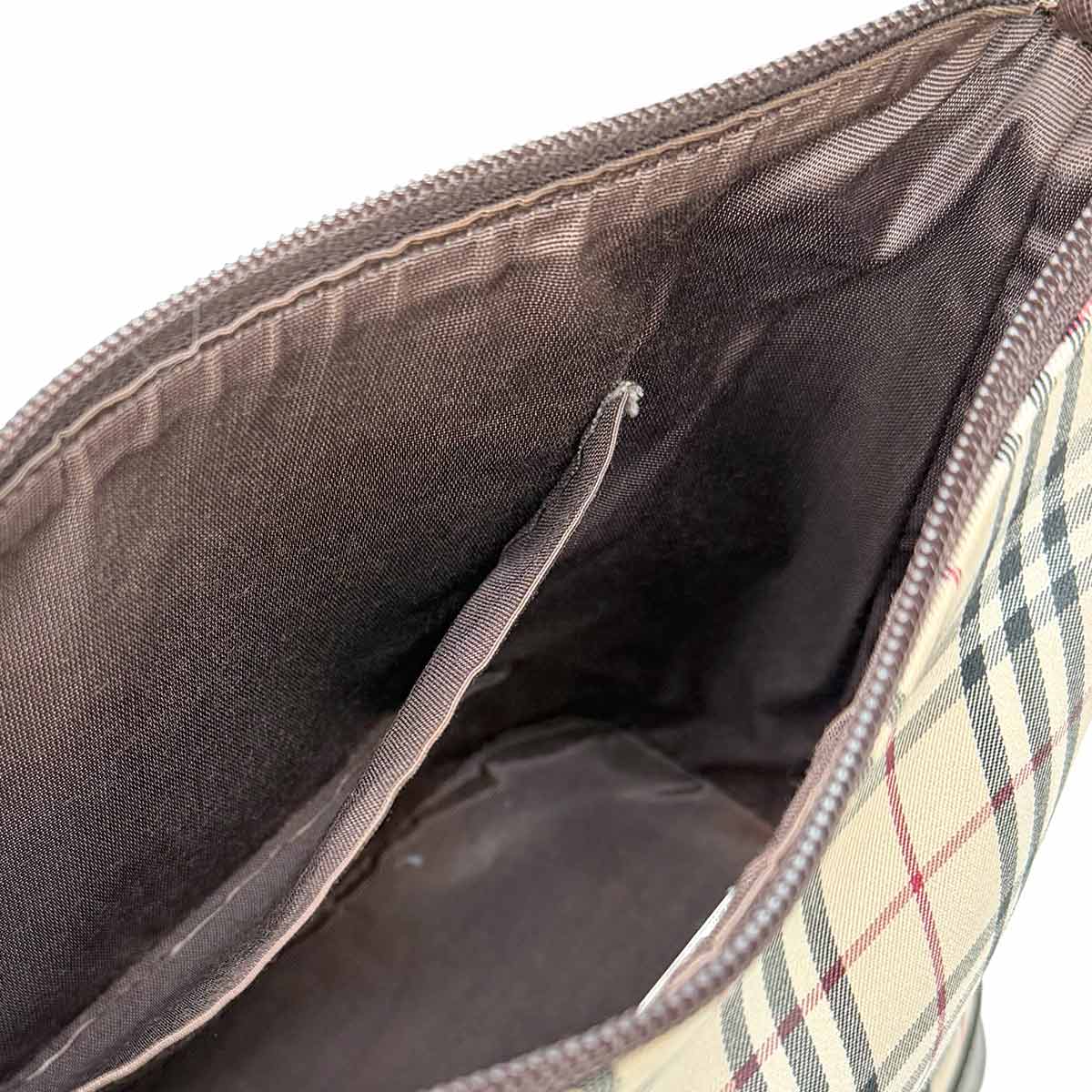 Shoulder Bag Canvas Leather Beige Brown Plaid Purse