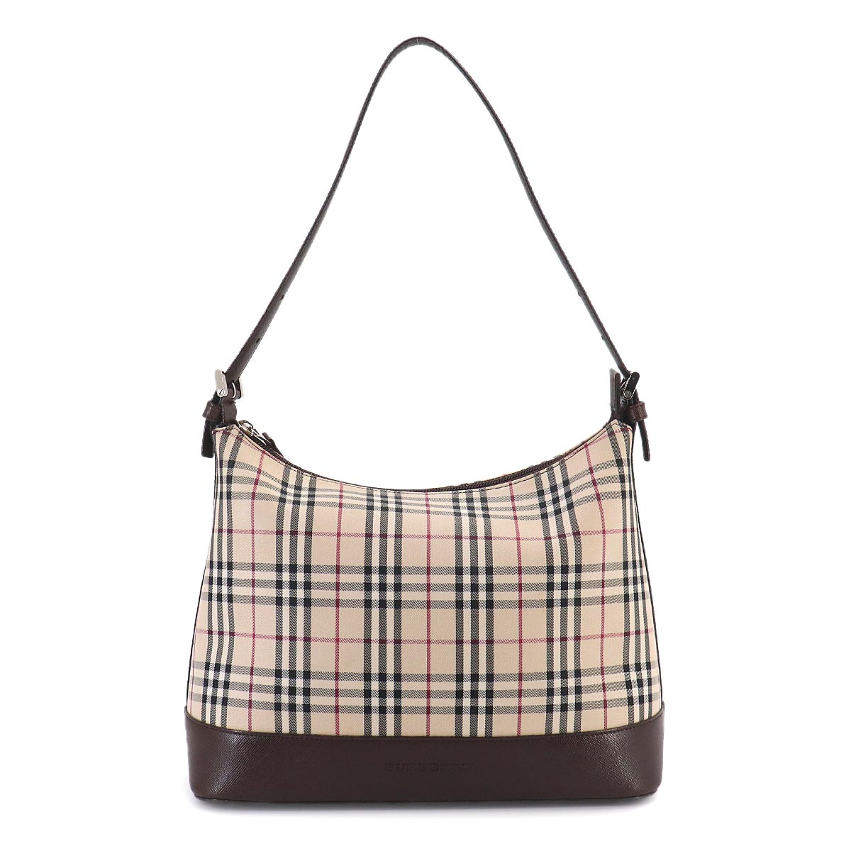 Shoulder Bag Canvas Leather Beige Brown Plaid Purse