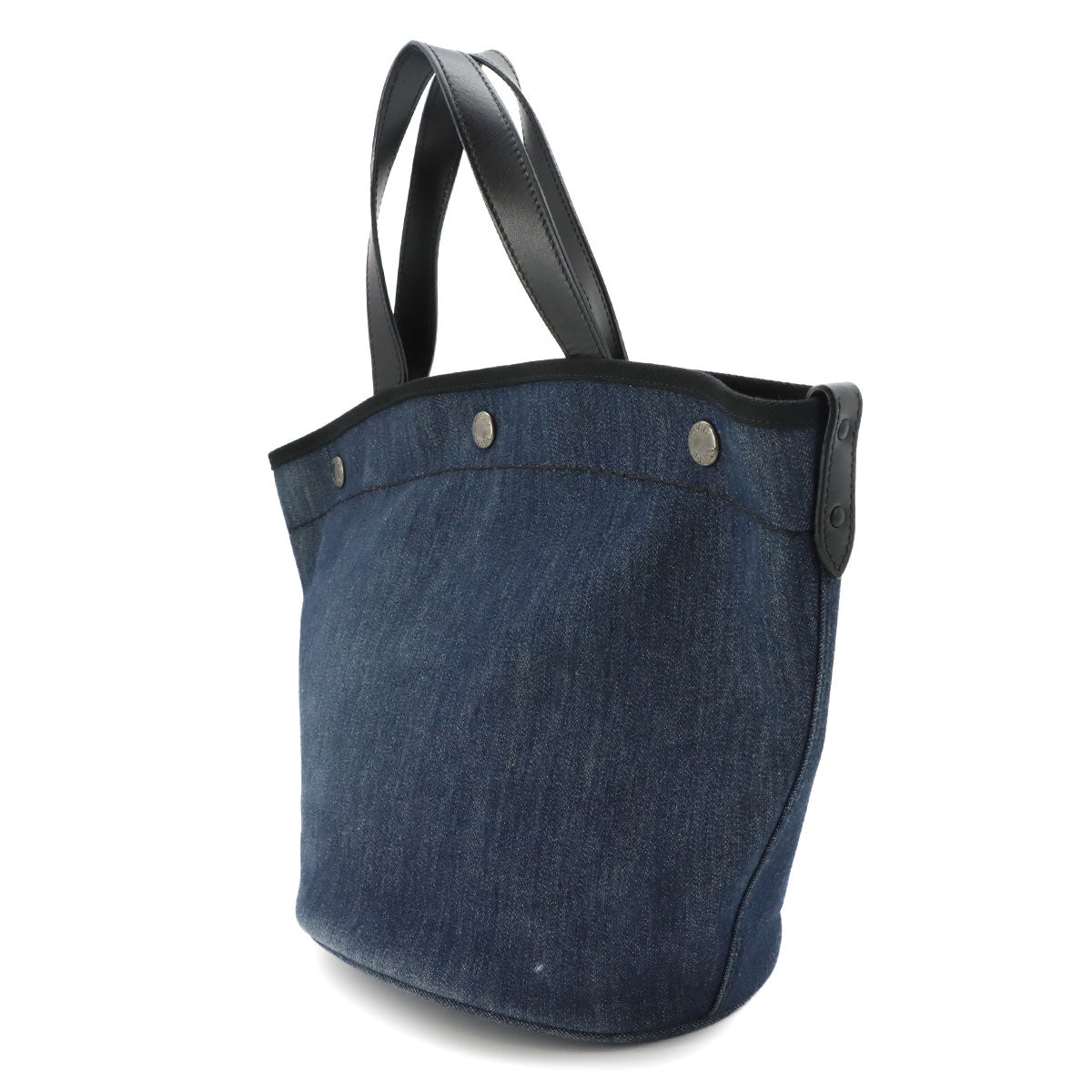 Small 2way Tote Shoulder Bag Denim Leather Blue Black 1BG244