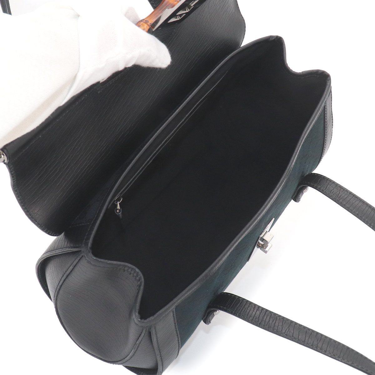 Bamboo Hand Bag GG Canvas Leather Black 111713 Purse
