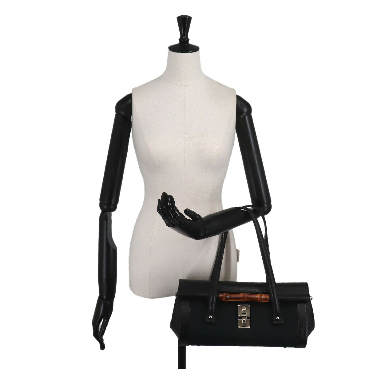 Bamboo Hand Bag GG Canvas Leather Black 111713 Purse
