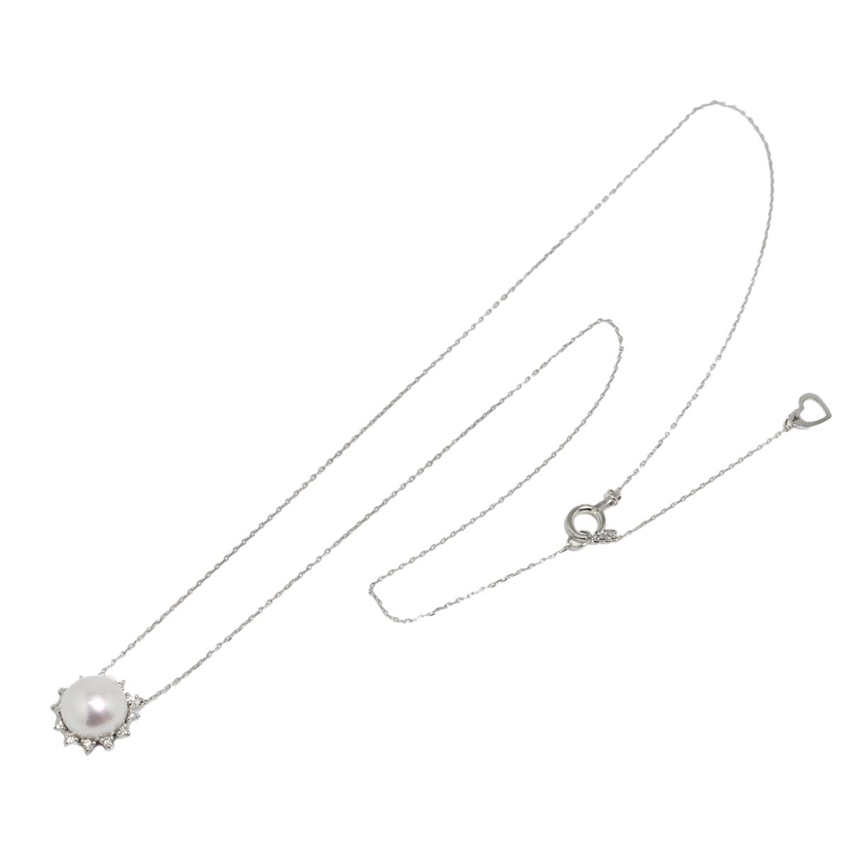 Akoya Pearl 7.3mm Diamond 0.06ct Necklace Pt Platinum