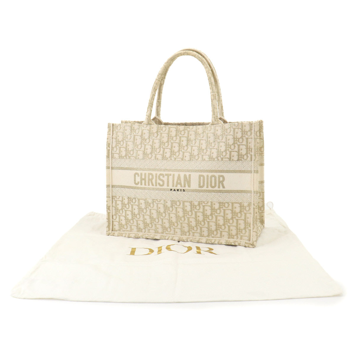 Oblique Book Tote Medium Bag Canvas Gold White