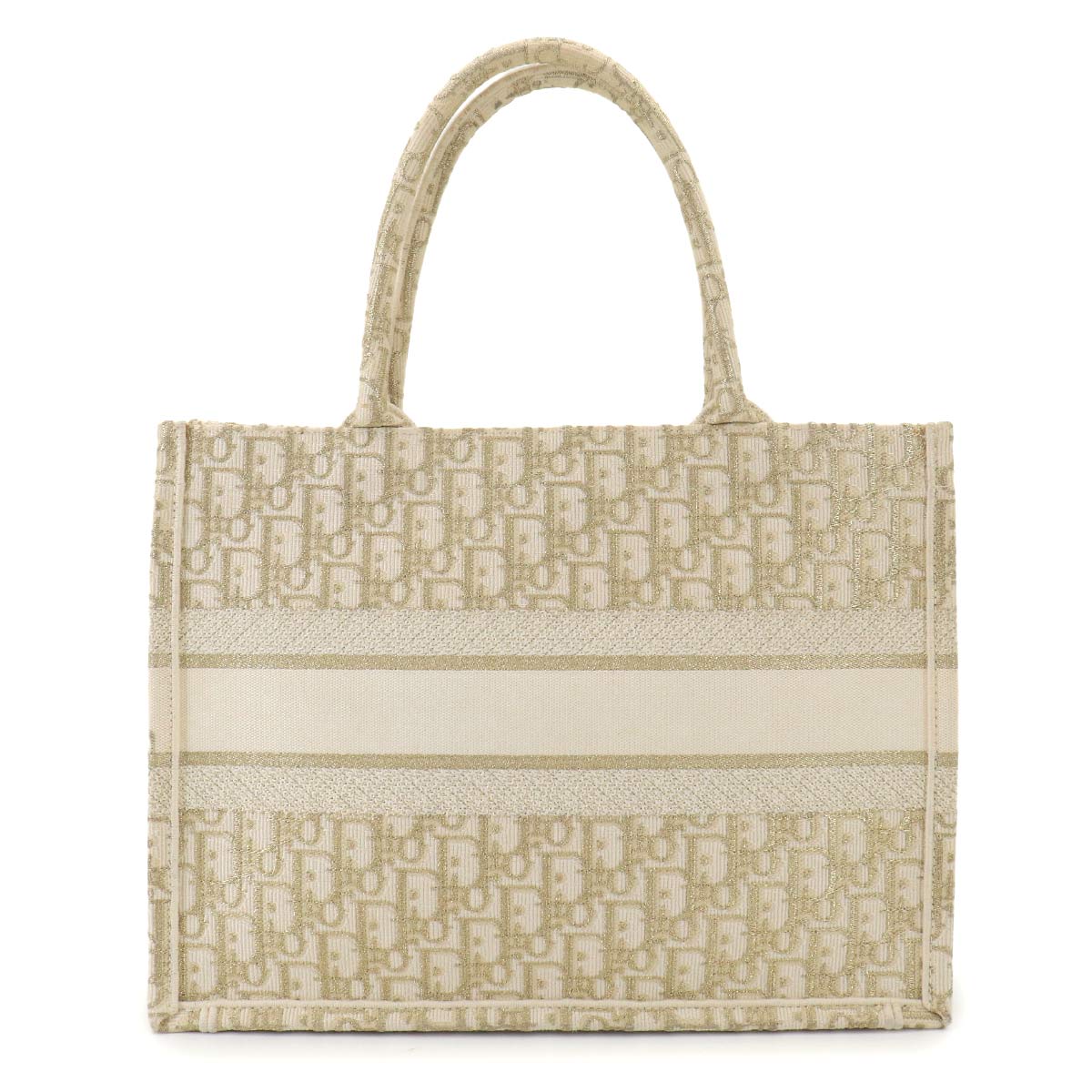 Oblique Book Tote Medium Bag Canvas Gold White
