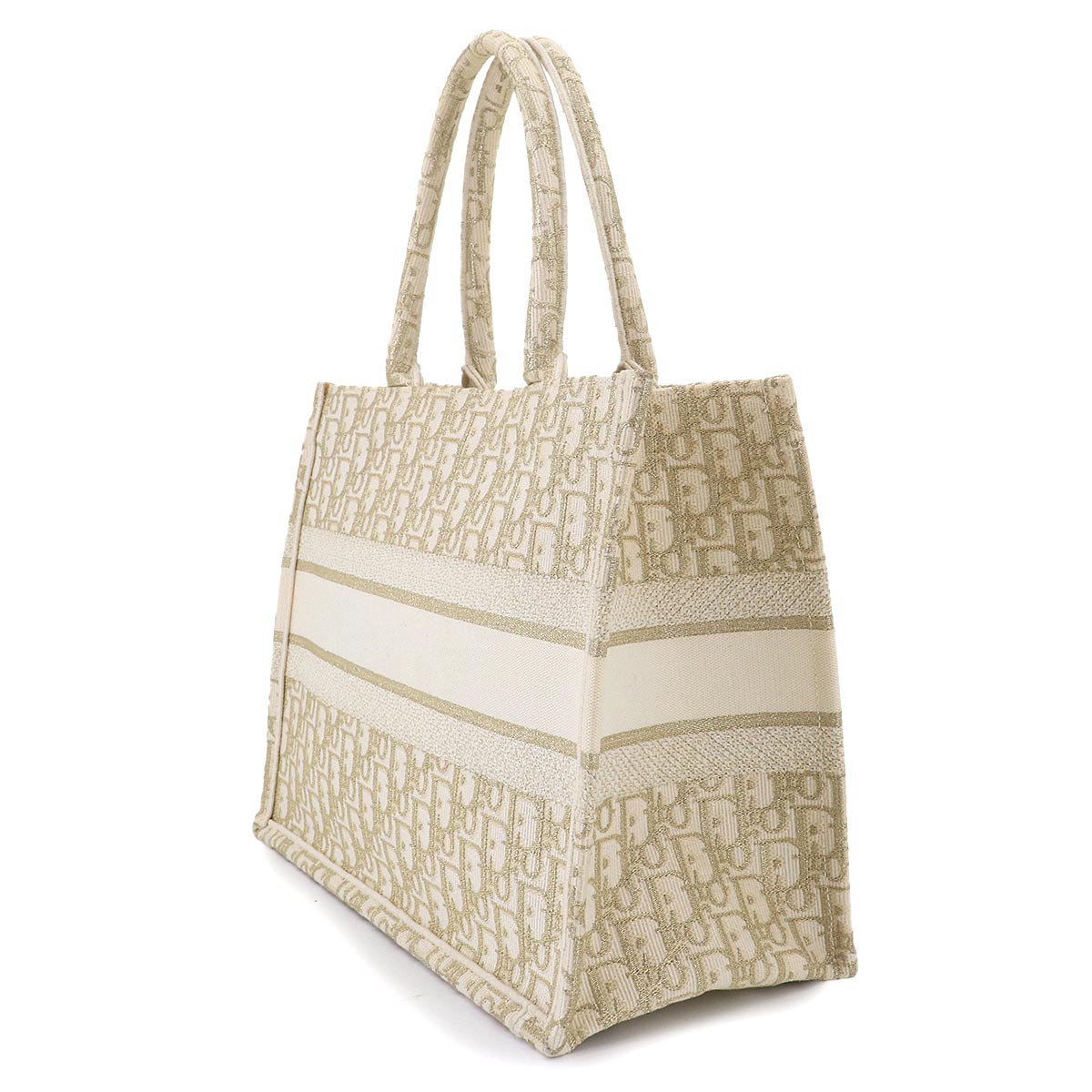 Oblique Book Tote Medium Bag Canvas Gold White