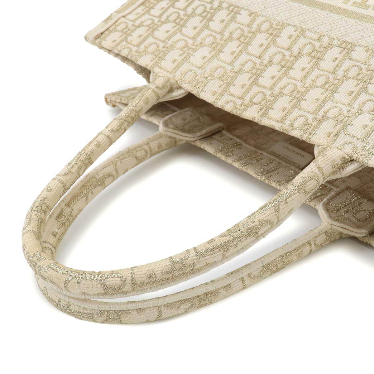 Oblique Book Tote Medium Bag Canvas Gold White