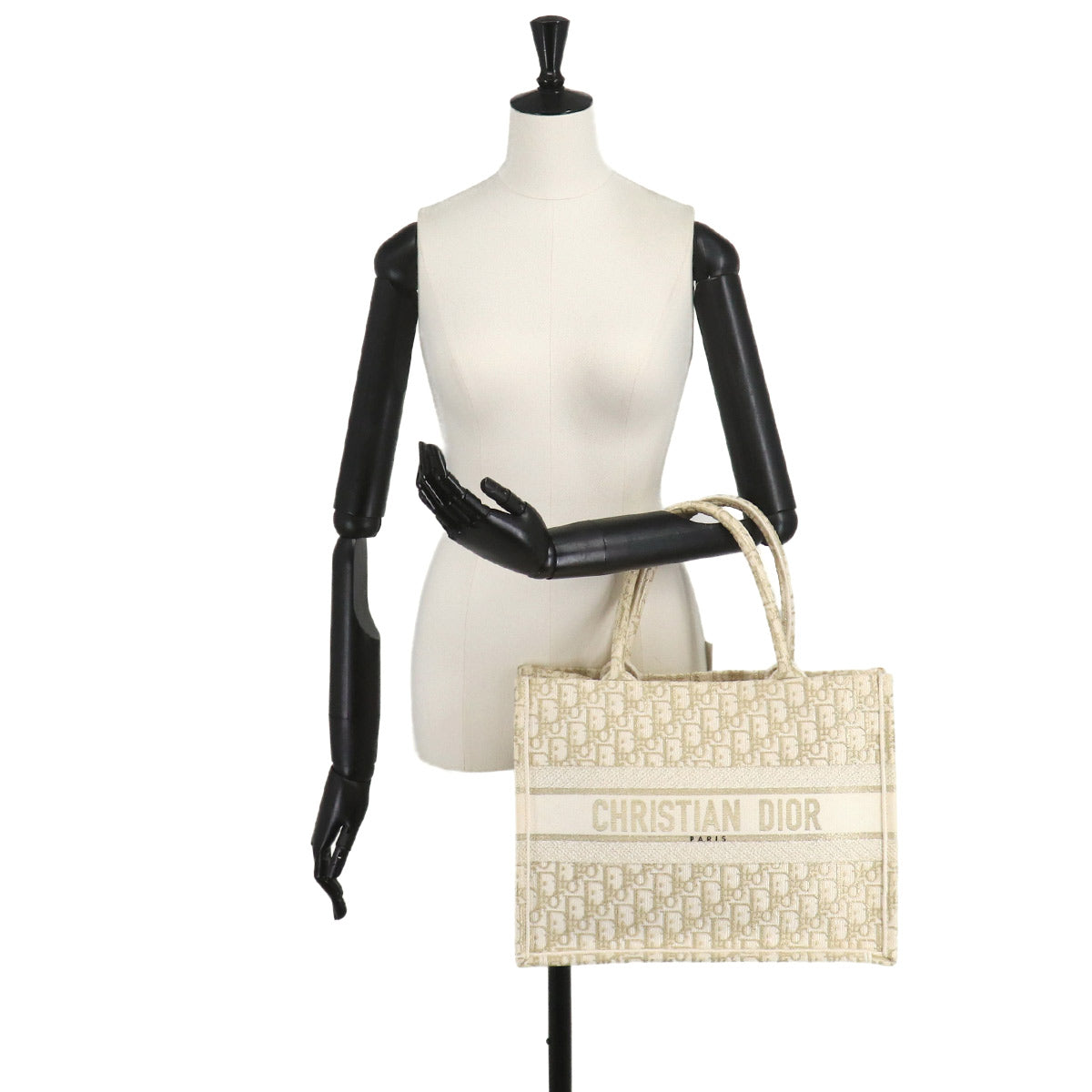 Oblique Book Tote Medium Bag Canvas Gold White