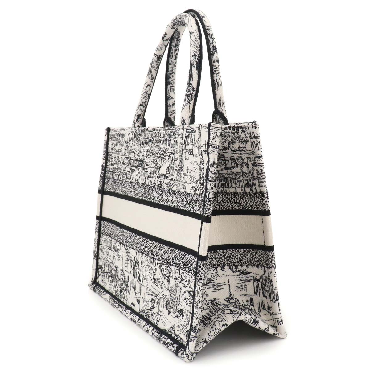 Plan de Paris Book Tote Bag Medium Canvas White Black