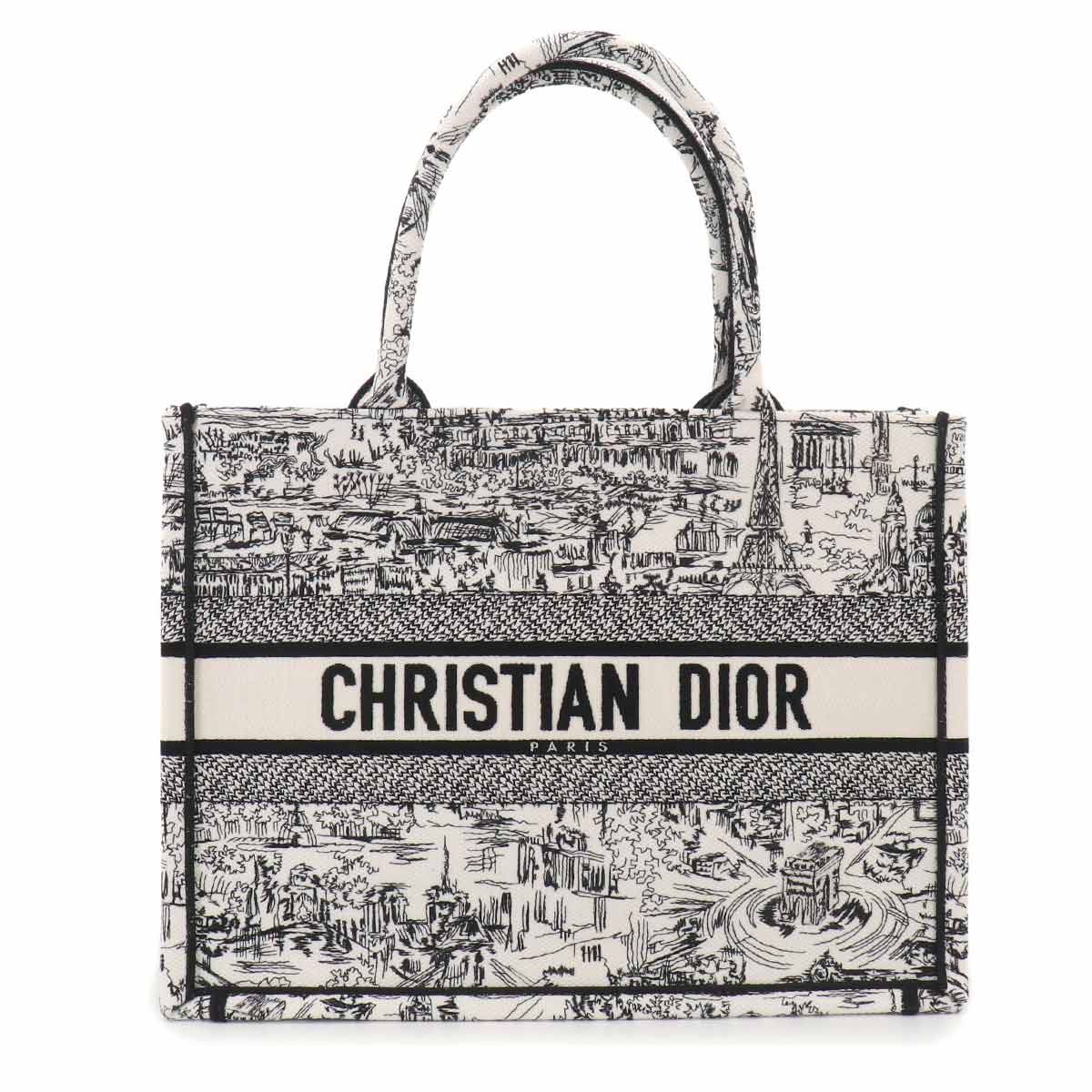 Plan de Paris Book Tote Bag Medium Canvas White Black