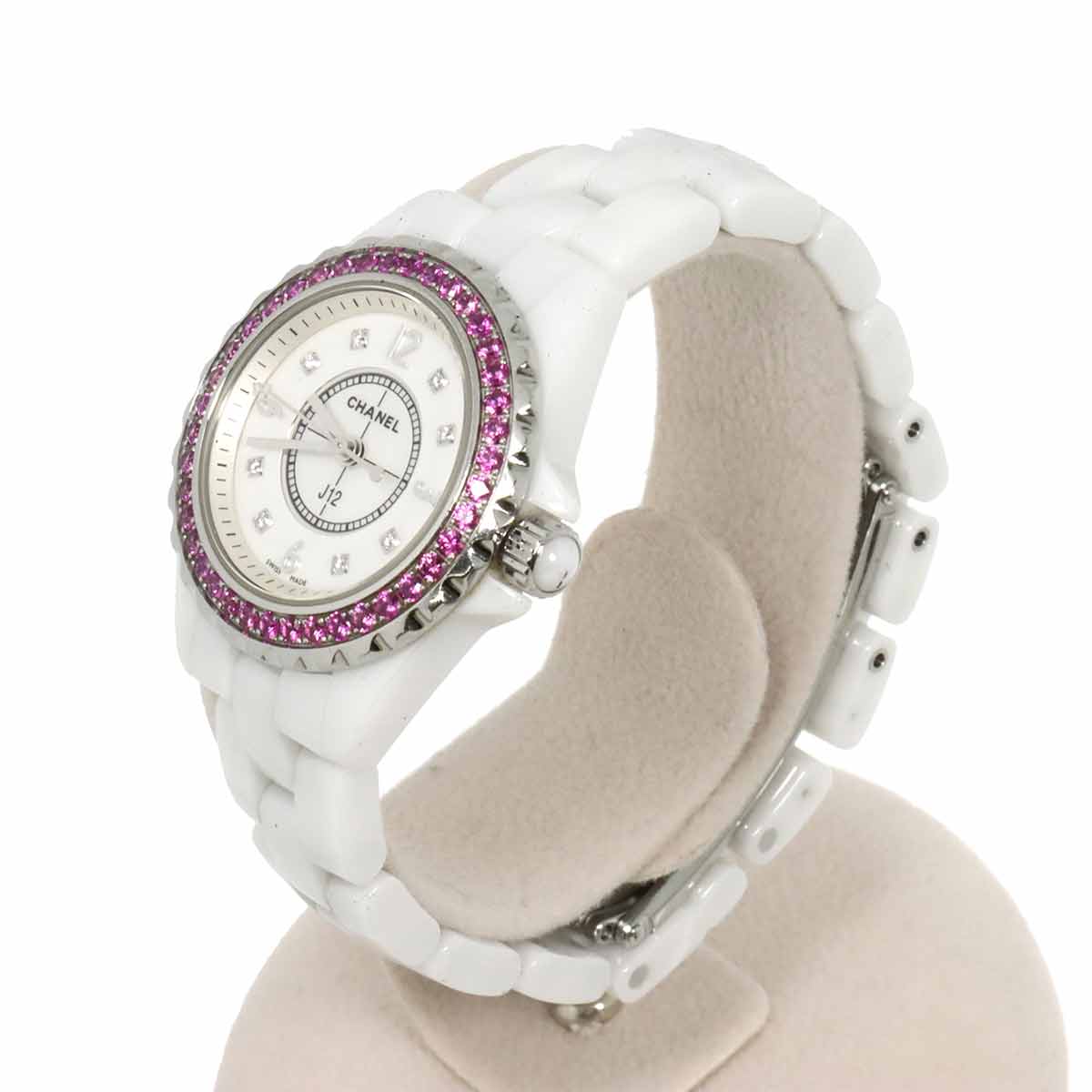 J12 H3243 Pink Sapphire Bezel 8P Diamond White Shell Dial