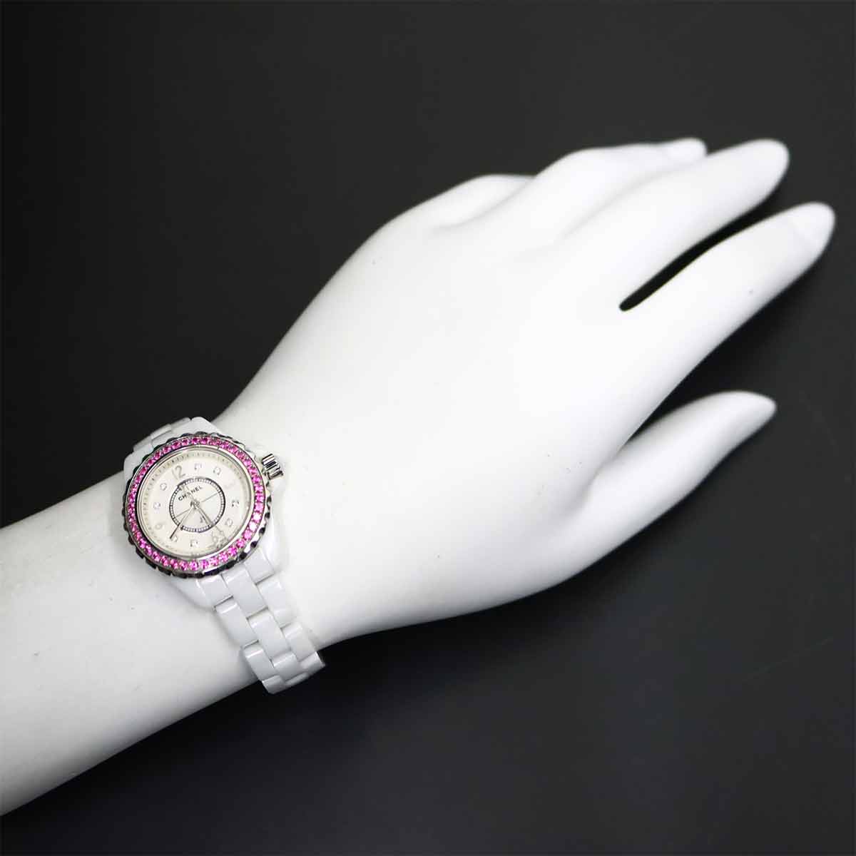 J12 H3243 Pink Sapphire Bezel 8P Diamond White Shell Dial