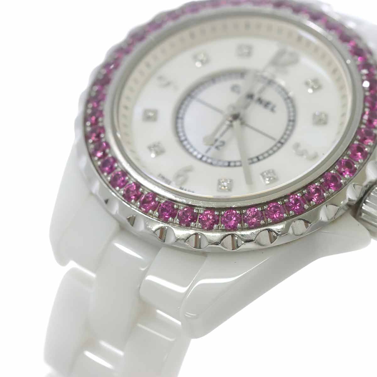 J12 H3243 Pink Sapphire Bezel 8P Diamond White Shell Dial