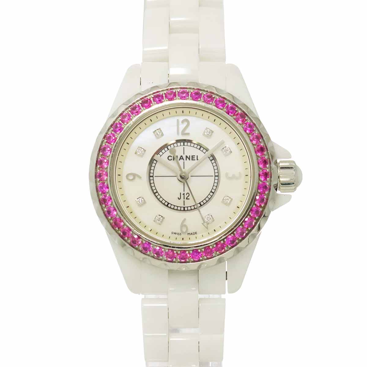 J12 H3243 Pink Sapphire Bezel 8P Diamond White Shell Dial