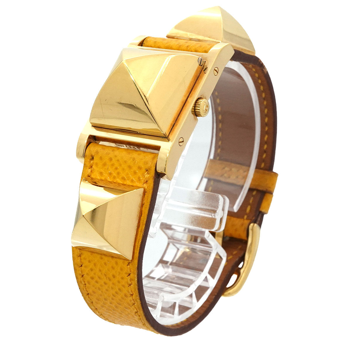 Medor Vintage pyramid Gold studs Quartz White Dial Ladies