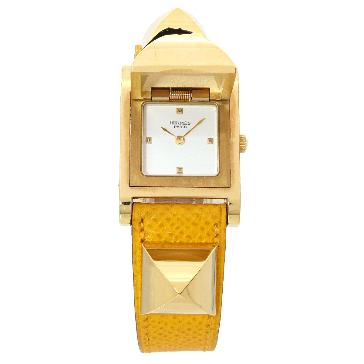 Medor Vintage pyramid Gold studs Quartz White Dial Ladies