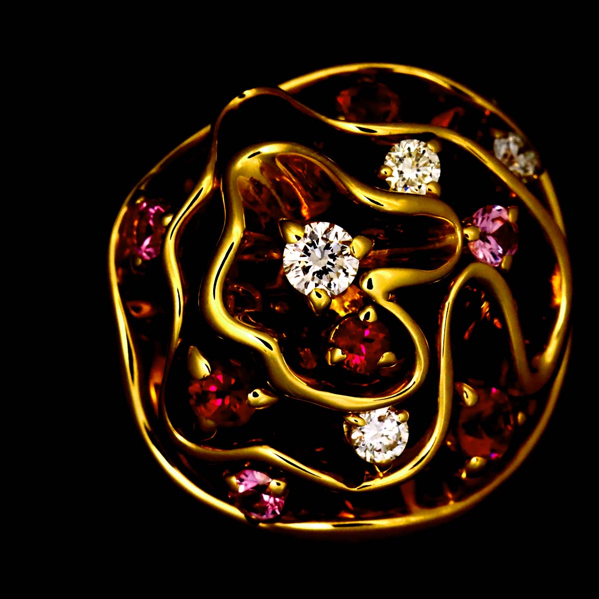 Ruby Sapphire Diamond Earrings Pierced 18K YG 750