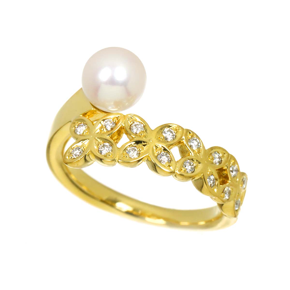 Akoya Pearl 5.6mm Diamond Ring 18K YG 750 Size3.25(US)