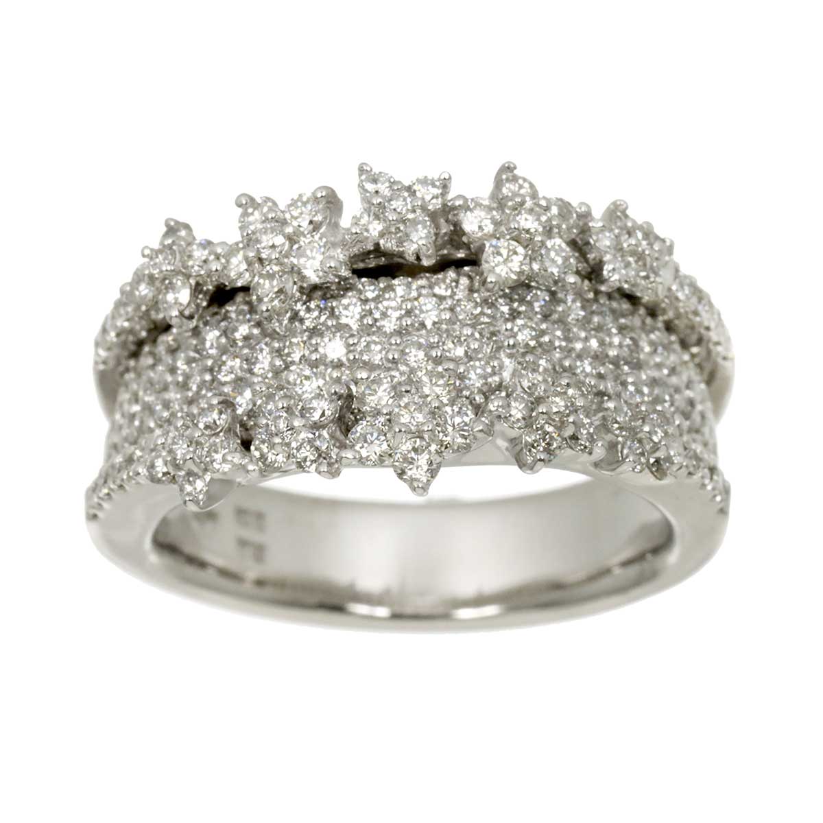 Diamond 1.67ct Flower Ring 18K WG 750 Size8-8.25(US)