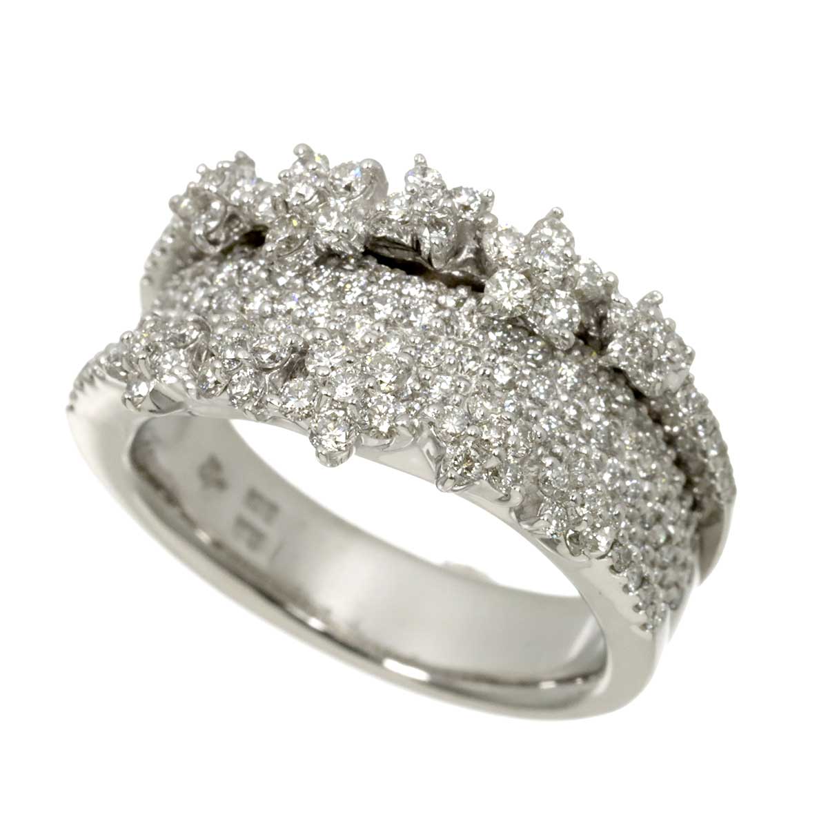 Diamond 1.67ct Flower Ring 18K WG 750 Size8-8.25(US)